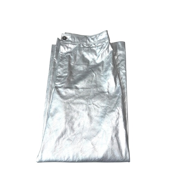 Maeve Anthro The Ettie Highrise Wide Leg Crop Faux leather metallic pants 33T - Picture 4 of 13